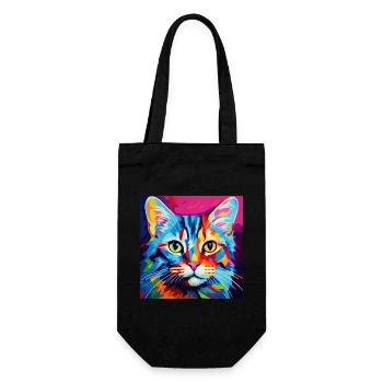 Chat, motif chat, pop art, cadeau, idée cadeau - Sac à bouteille - noir - Devant