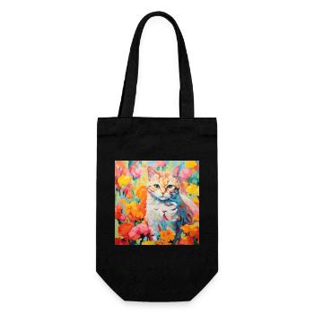 chat, motif de chat, fleurs, cadeau, idée cadeau - Sac à bouteille - noir - Devant