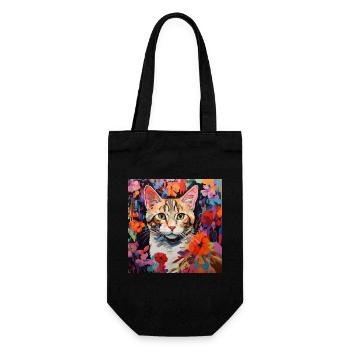 chat, motif de chat, fleurs, cadeau, idée cadeau - Sac à bouteille - noir - Devant