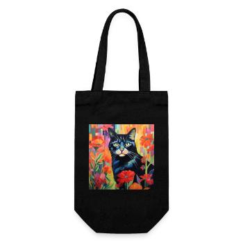 chat, motif de chat, fleurs, cadeau, idée cadeau - Sac à bouteille - noir - Devant