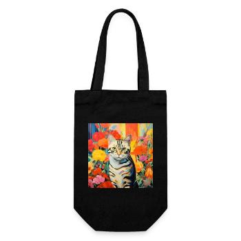 chat, motif de chat, fleurs, cadeau, idée cadeau - Sac à bouteille - noir - Devant