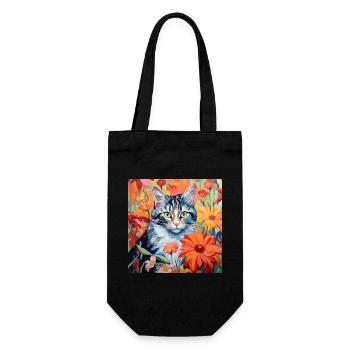 chat, motif de chat, fleurs, cadeau, idée cadeau - Sac à bouteille - noir - Devant
