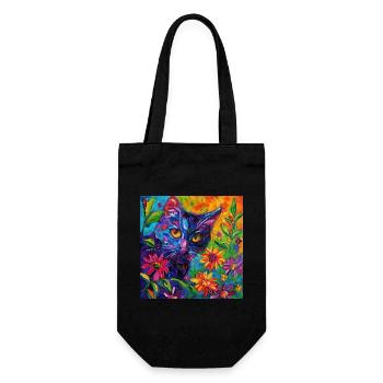 Katze, katzenmotiv, blumen, geschenk, geschenkidee - Geschenkbeutel für Flaschen - Schwarz - Vorne