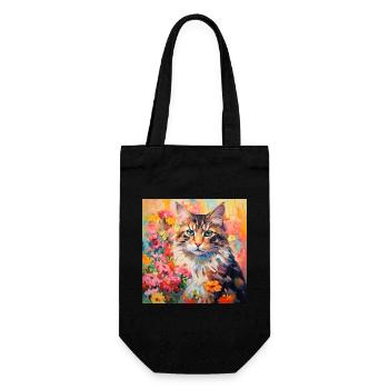 chat, motif de chat, fleurs, cadeau, idée cadeau - Sac à bouteille - noir - Devant