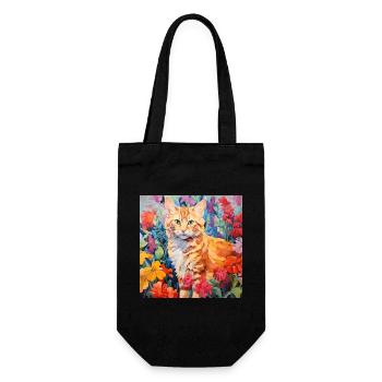 Katze, katzenmotiv, blumen, geschenk, geschenkidee - Geschenkbeutel für Flaschen - Schwarz - Vorne