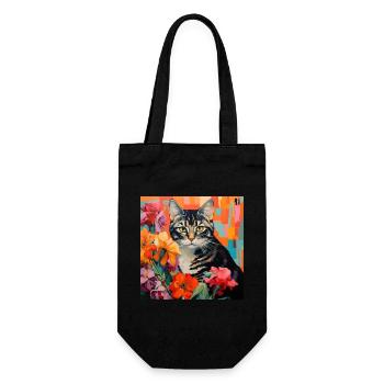 chat, motif de chat, fleurs, cadeau, idée cadeau - Sac à bouteille - noir - Devant
