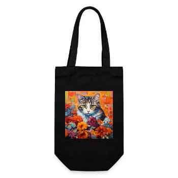 chat, motif de chat, fleurs, cadeau, idée cadeau - Sac à bouteille - noir - Devant