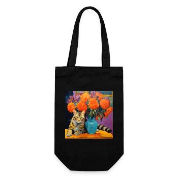 chat, motif de chat, fleurs, cadeau, idée cadeau - Sac à bouteille - noir - Devant