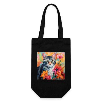chat, motif de chat, fleurs, cadeau, idée cadeau - Sac à bouteille - noir - Devant