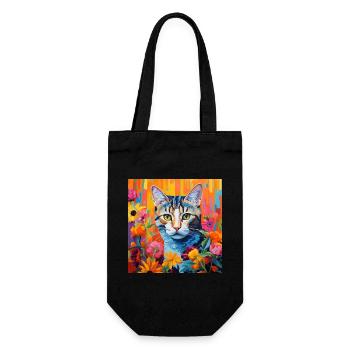 chat, motif de chat, fleurs, cadeau, idée cadeau - Sac à bouteille - noir - Devant