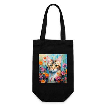 chat, motif de chat, fleurs, cadeau, idée cadeau - Sac à bouteille - noir - Devant