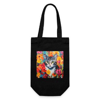 chat, motif de chat, fleurs, cadeau, idée cadeau - Sac à bouteille - noir - Devant