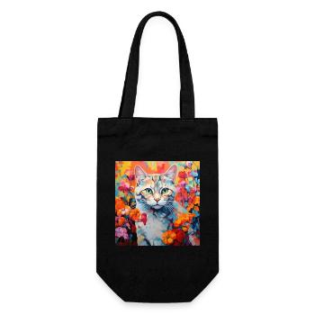 chat, motif de chat, fleurs, cadeau, idée cadeau - Sac à bouteille - noir - Devant
