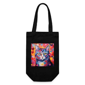 Katze, katzenmotiv, herz, geschenk, geschenkideen - Geschenkbeutel für Flaschen - Schwarz - Vorne