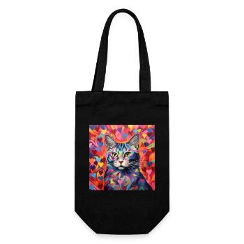 Katze, katzenmotiv, herz, geschenk, geschenkideen - Geschenkbeutel für Flaschen - Schwarz - Vorne