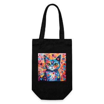 Katze, katzenmotiv, herz, geschenk, geschenkideen - Geschenkbeutel für Flaschen - Schwarz - Vorne