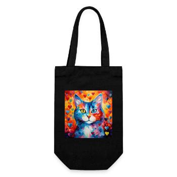 Katze, katzenmotiv, herz, geschenk, geschenkideen - Geschenkbeutel für Flaschen - Schwarz - Vorne