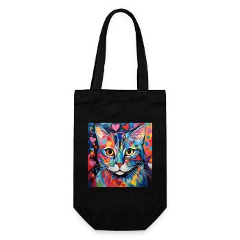 Katze, katzenmotiv, herz, geschenk, geschenkideen - Geschenkbeutel für Flaschen - Schwarz - Vorne