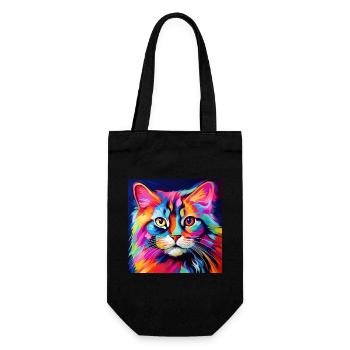 Katze, katzenmotiv, bunt, geschenk, geschenkideen - Geschenkbeutel für Flaschen - Schwarz - Vorne