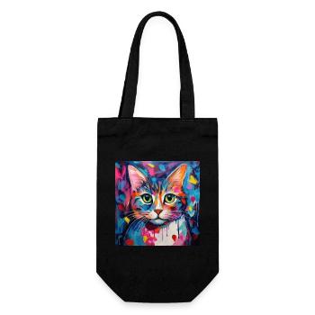 Chat, motif chat, pop art, cadeau, idée cadeau - Sac à bouteille - noir - Devant