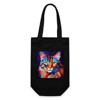 Katze, katzenmotiv, bunt, geschenk, geschenkideen - Geschenkbeutel für Flaschen - Schwarz - Vorne