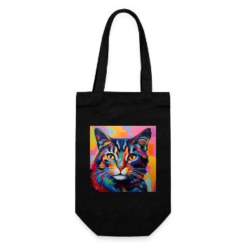Katze, katzenmotiv, popart, geschenk, geschenkidee - Geschenkbeutel für Flaschen - Schwarz - Vorne