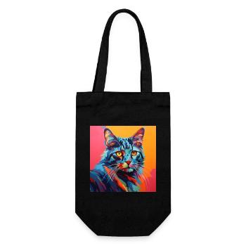 Chat, motif chat, pop art, cadeau, idée cadeau - Sac à bouteille - noir - Devant