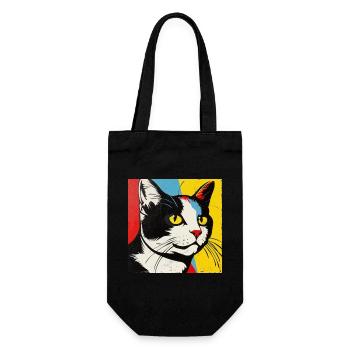 chat, motif de chat, bande dessinée, cadeau, idées cadeaux - Sac à bouteille - noir - Devant