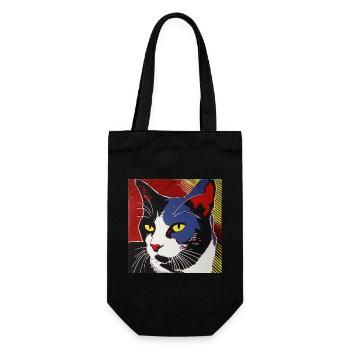 chat, motif de chat, bande dessinée, cadeau, idées cadeaux - Sac à bouteille - noir - Devant
