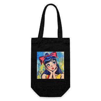 anime, mädchen, retro, waifu, japan, 60s - Geschenkbeutel für Flaschen - Schwarz - Vorne