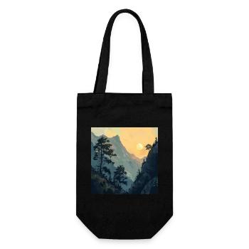 Mountains, Landscape, Nature, Trees, Sun - Gift Bag for Bottles - black - Front