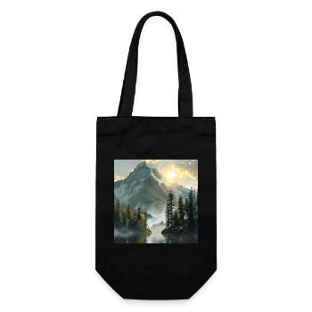 Mountains, Landscape, Nature, Trees, Sun - Gift Bag for Bottles - black - Front