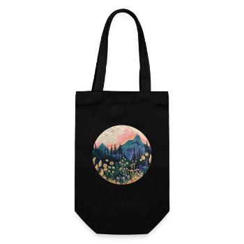 Boho, Flowers, Mountains, Landscape, Nature, Trees - Gift Bag for Bottles - black - Front
