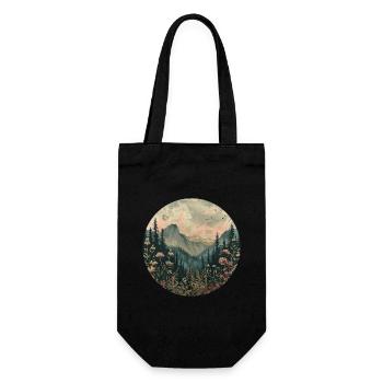 Boho, Flowers, Mountains, Landscape, Nature, Trees - Gift Bag for Bottles - black - Front