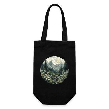 Boho, Flowers, Mountains, Landscape, Nature, Trees - Gift Bag for Bottles - black - Front