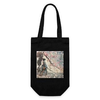 Japanisch, Samurai, Kirschblüte, Kunst, Ukiyo-E - Geschenkbeutel für Flaschen - Schwarz - Vorne