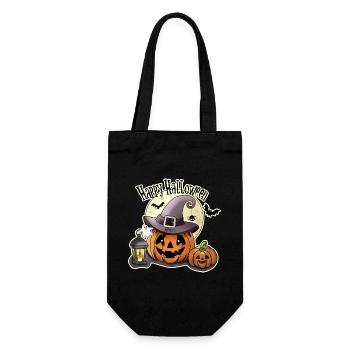Halloween Kürbis, Happy Halloween - Geschenkbeutel für Flaschen - Schwarz - Vorne