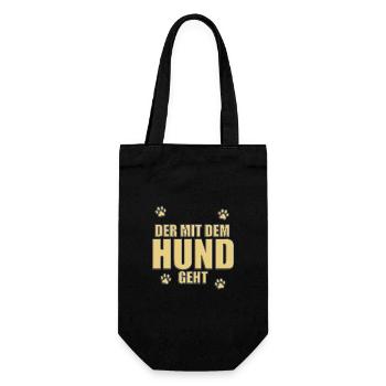 DER MIT DEM HUND GEHT - HUNDE - HERRCHEN - Geschenkbeutel für Flaschen - Schwarz - Vorne