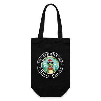 Dino Dinosaurier Merry Christmas Weihnachten - Geschenkbeutel für Flaschen - Schwarz - Vorne