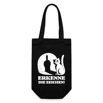 Erkenne die Zeichen Katze Mittelfinger Spruch - Geschenkbeutel für Flaschen - Schwarz - Vorne