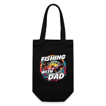 Angeln mit Papa mit buntem Fischdesign - Geschenkbeutel für Flaschen - Schwarz - Vorne