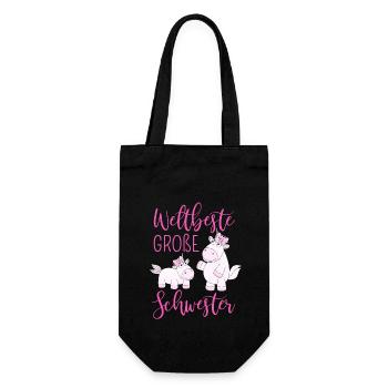Weltbeste Große Schwester Einhorn Mädchen pink - Geschenkbeutel für Flaschen - Schwarz - Vorne