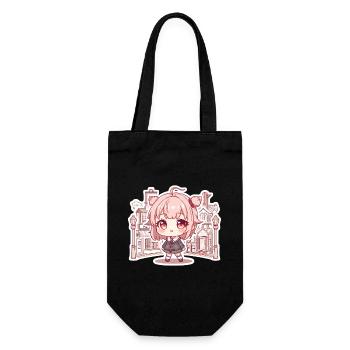 Pastellkawaii Stadtmädchen - Geschenkbeutel für Flaschen - Schwarz - Vorne