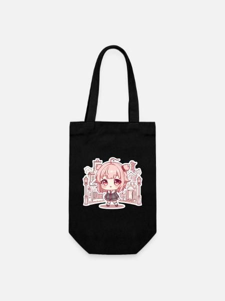 Pastellkawaii Stadtmädchen - Geschenkbeutel für Flaschen - Schwarz