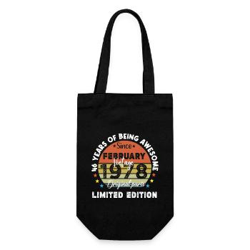 46 Jahre alt Baujahr 1978 Jahrgang Februar 1978 - Geschenkbeutel für Flaschen - Schwarz - Vorne