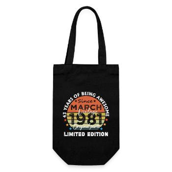 43 Jahre alt Baujahr 1981 Jahrgang März 1981 - Geschenkbeutel für Flaschen - Schwarz - Vorne