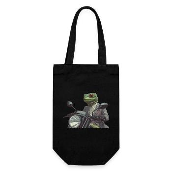 A well Dressed Green Reptile on a Motorcycle - Gift Bag for Bottles - black - Front