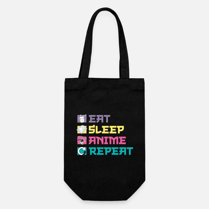 Manger, dormir, anime, répéter - Sac à bouteille - noir