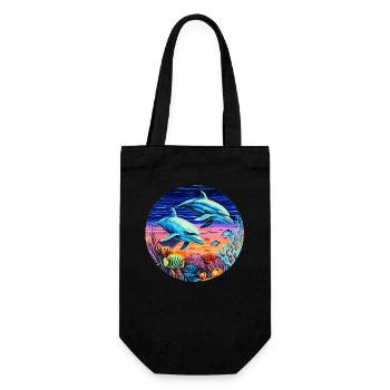 Delphin -lebendige Farben - Aquatische Symphonie - Geschenkbeutel für Flaschen - Schwarz - Vorne