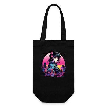 Retro Japanisch Anime Stil Cyberpunk 90er Jahre Retrowave - Geschenkbeutel für Flaschen - Schwarz - Vorne